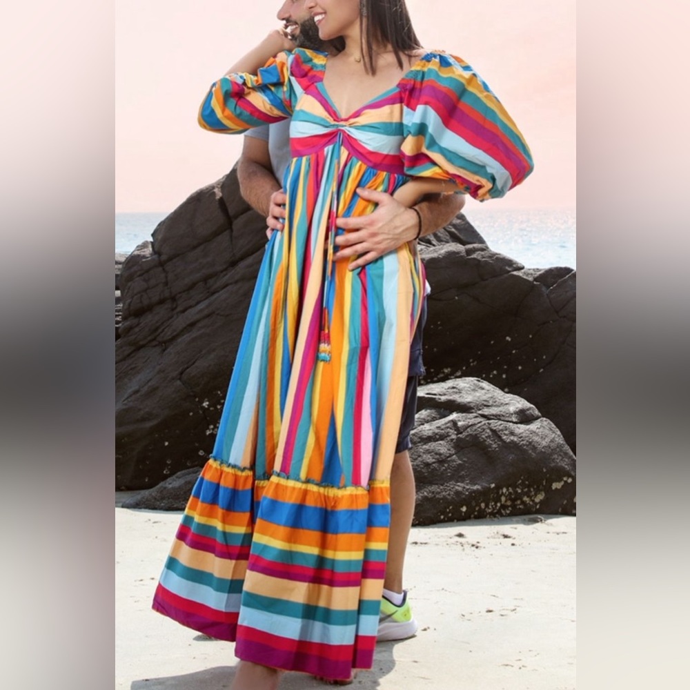 Farm Rio Striped Scarf Maxi Dress, M